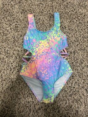 Pastel Rainbow Leopard Cutout One-Piece Swimsuit